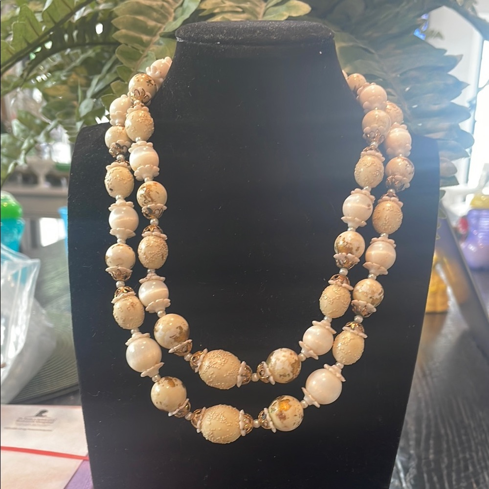 Coro Cream and Gold Double-Strand Necklace